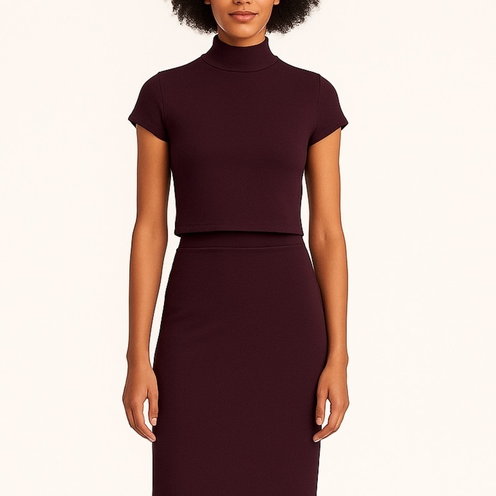 H by Bordeaux Plum Mock Neck Top and Maxi Skirt Set